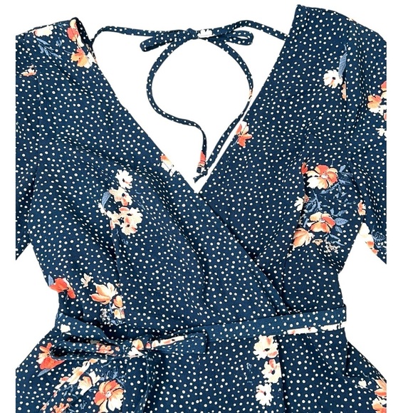 Trixxi Blue and Pink Floral Romper with Belt - Picture 2 of 12